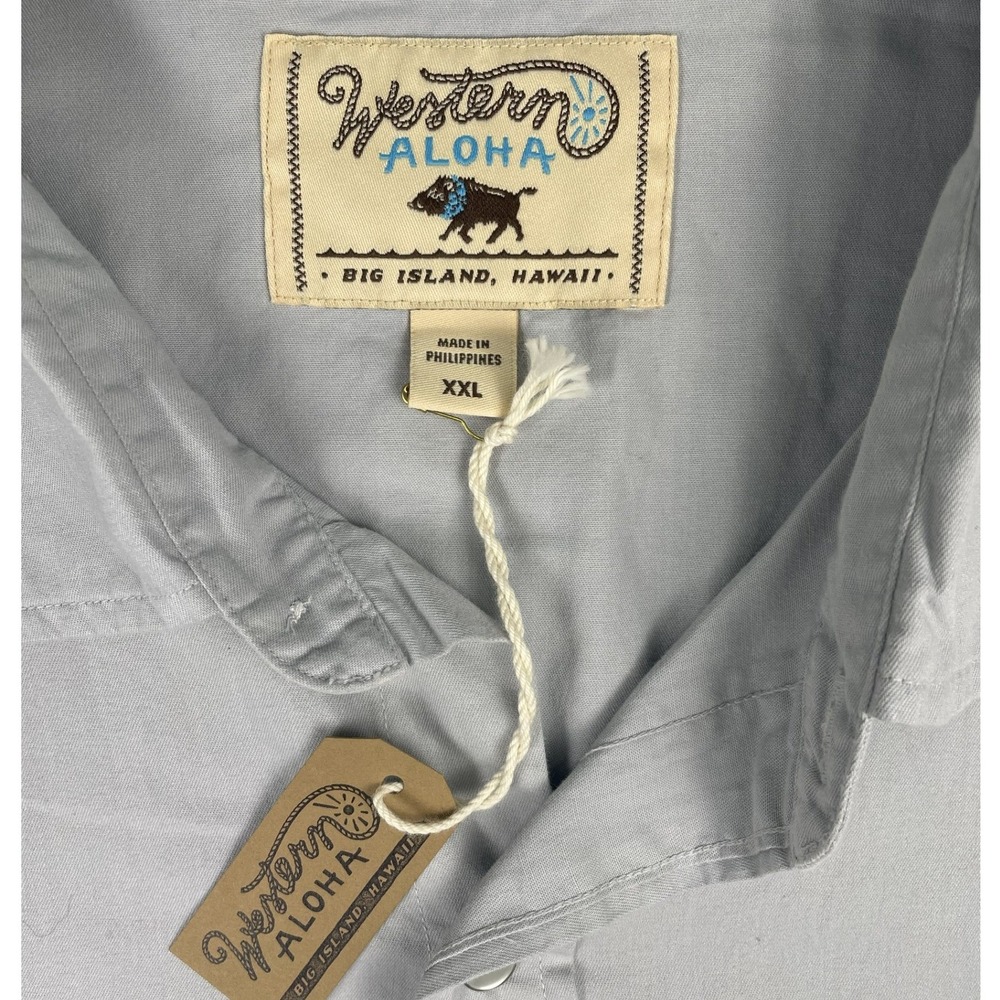 Western Aloha Shirt Mens XXL Gray Marlin Embroidered Western Snap NEW - Picture 2 of 13
